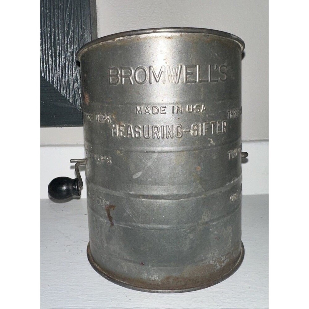 Vintage Bromwells 3-Cup Flour Sifter With Hand Crank Stainless Steel Handle